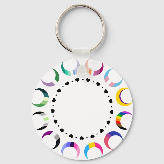 Chaveiro Luas do Orgulho Crescente e Corações Pretos (Frente)