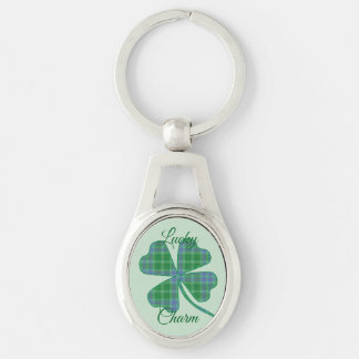Chaveiro Lucky Green Plaid Shamrock Four-Leaf Clover 