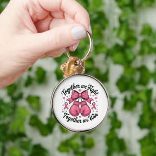Chaveiro Luvas de Boxe Fita Rosa Conscientização do Câncer
