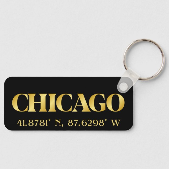 Chaveiro Lux Dourado Chicago Latitude & Longitude (Frente)