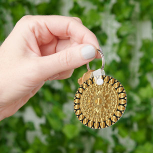 Chaveiro Luxo Dourado e Preto Elegante Brilho Falso Metal