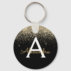 Chaveiro Luxo Glitter Monograma Preto Dourado
