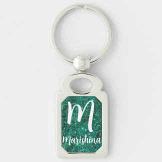 Chaveiro Luxuoso Monograma de Lantejoulas Brilhantes Verde