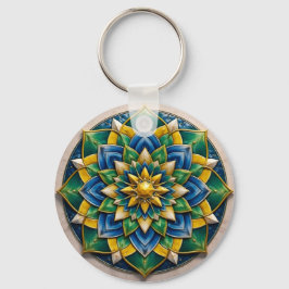 Chaveiro Luxury 3D Mandala Keychain - Geometric Gold & Gree