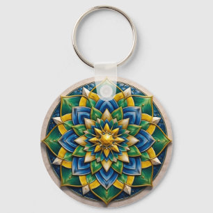 Chaveiro Luxury 3D Mandala Keychain - Geometric Gold & Gree
