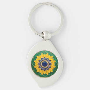 Chaveiro Luxury 3D Solar Mandala Keychain - Gold & Emerald 