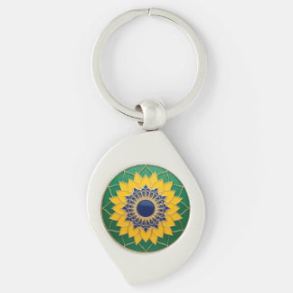 Chaveiro Luxury 3D Solar Mandala Keychain - Gold & Emerald