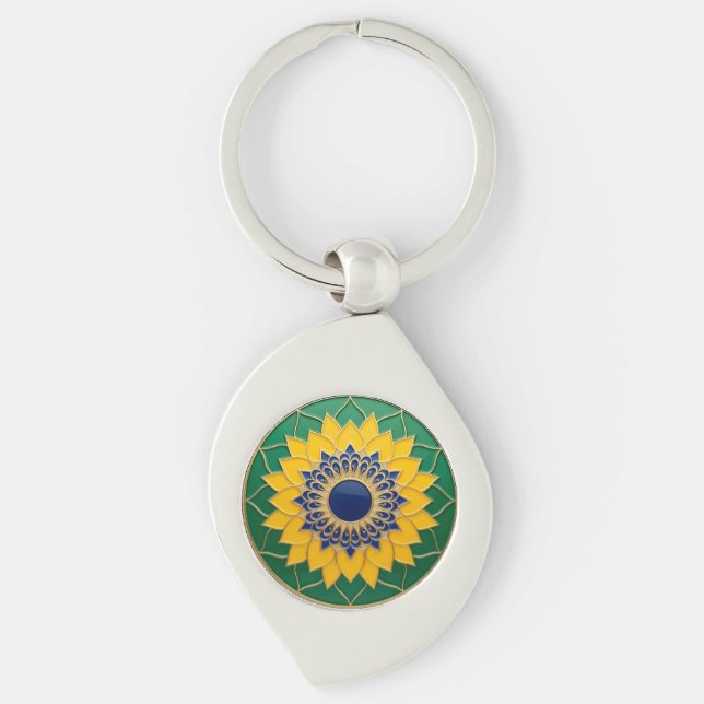 Chaveiro Luxury 3D Solar Mandala Keychain - Gold & Emerald  (Frente)