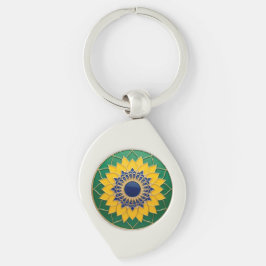 Chaveiro Luxury 3D Solar Mandala Keychain - Gold & Emerald