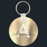 Chaveiro Luxury Gold Faux Stainless Steel Monogram<br><div class="desc">Luxury Gold Faux Stainless Steel Metallic Elegant Keychain. These Keychains can be customized to include your initial and first name. These key chains make great birthday,  bridal shower or bachelorette party favors.</div>