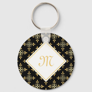 Chaveiro Luxury Monogram Black and Gold Quatre Floral