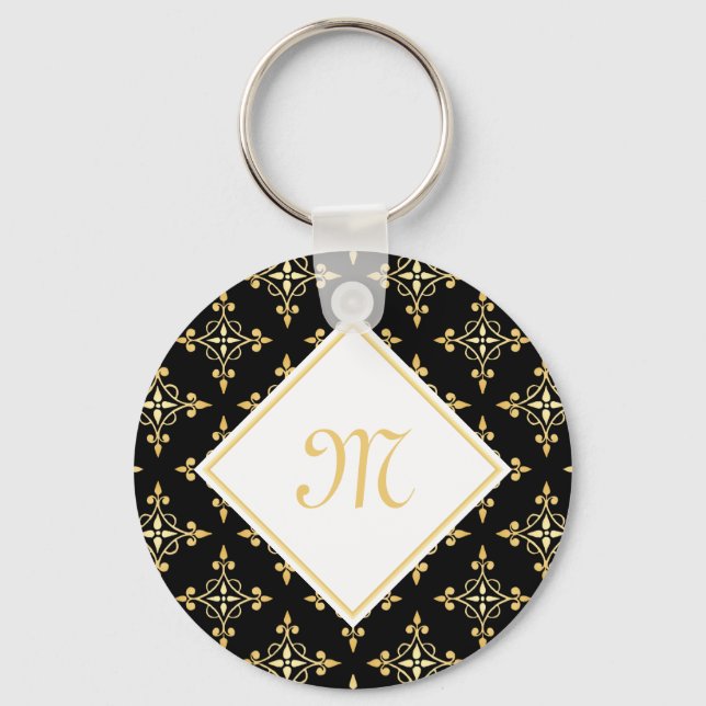 Chaveiro Luxury Monogram Black and Gold Quatre Floral (Frente)