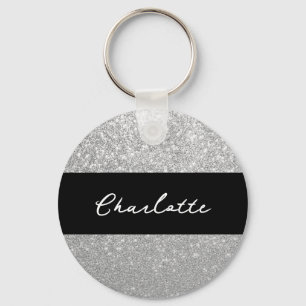 Chaveiro Luxury Sparkle Silver Glitter Name
