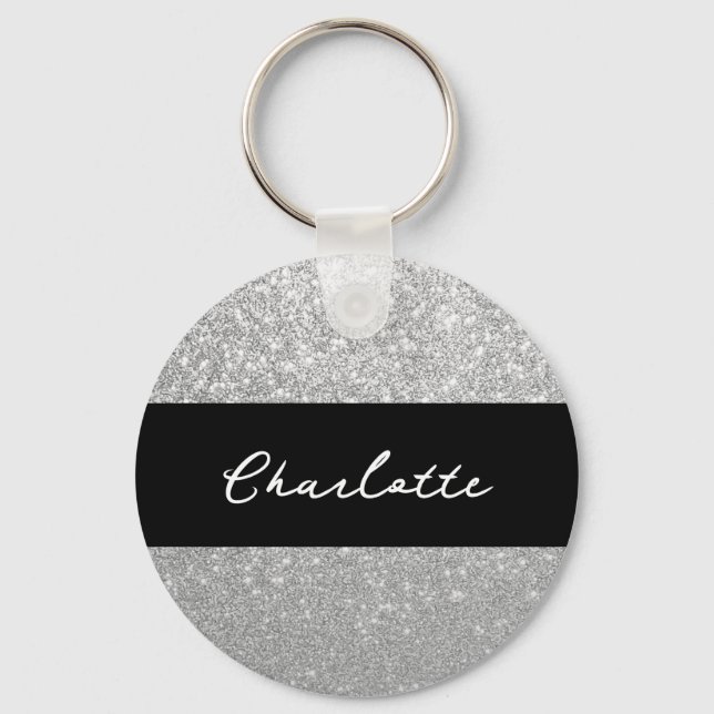 Chaveiro Luxury Sparkle Silver Glitter Name (Frente)