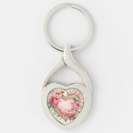 Chaveiro Luxury, Valentine Day ,Love Pink Heart and Flowers