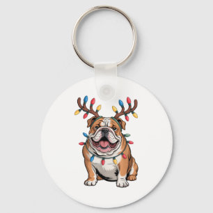 Chaveiro Luz de Natal do Bulldog Inglês do Papai Noel Rena 