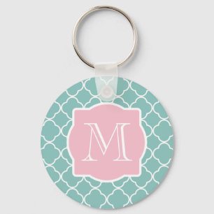 Chaveiro Luz - monograma cor-de-rosa verde de Quatrefoil