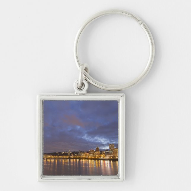 Chaveiro Luzes da cidade refletidas no rio Willamette (Frente)