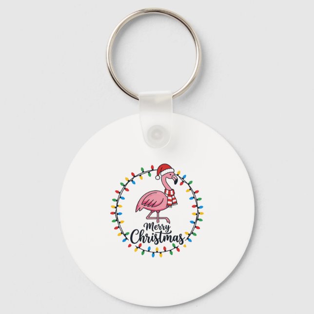 Chaveiro Luzes de Natal de Flamingo Feriado (Frente)
