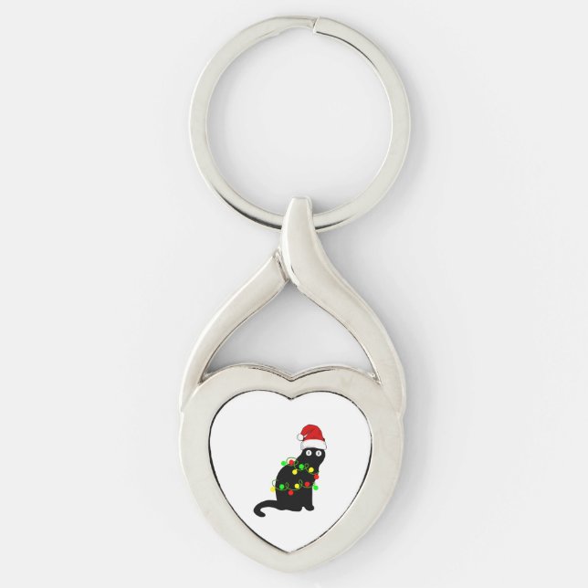 Chaveiro Luzes de Natal de Gato Negro (Frente)