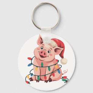 Chaveiro Luzes de Natal Porco Vestindo Chapéu Natal - Pig L