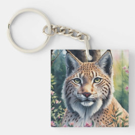 Chaveiro Lynx Watercolor Painting Floral Feline Art
