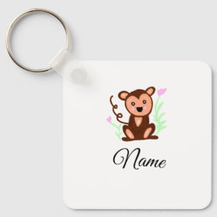 Chaveiro macaco animal aquarela marrom adicionar nome texto