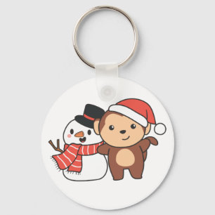 Chaveiro Macaco Com Neve No Inverno Para O Natal Keycha