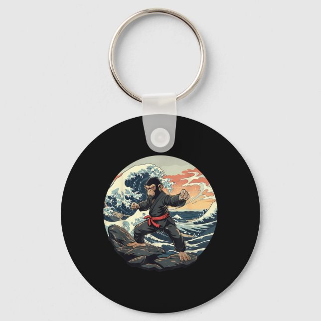 Chaveiro Macaco de Karate Ondas Macaco de Artes Marciais Ta (Frente)