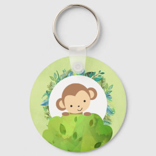 Chaveiro Macaco Safari Cute com Folhas Tropicais