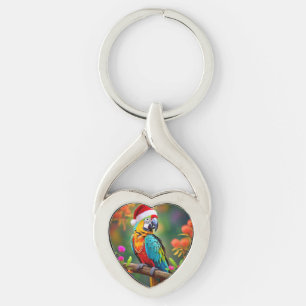 Chaveiro Macaw de Natal Vestindo um Chapéu Santa- 56485