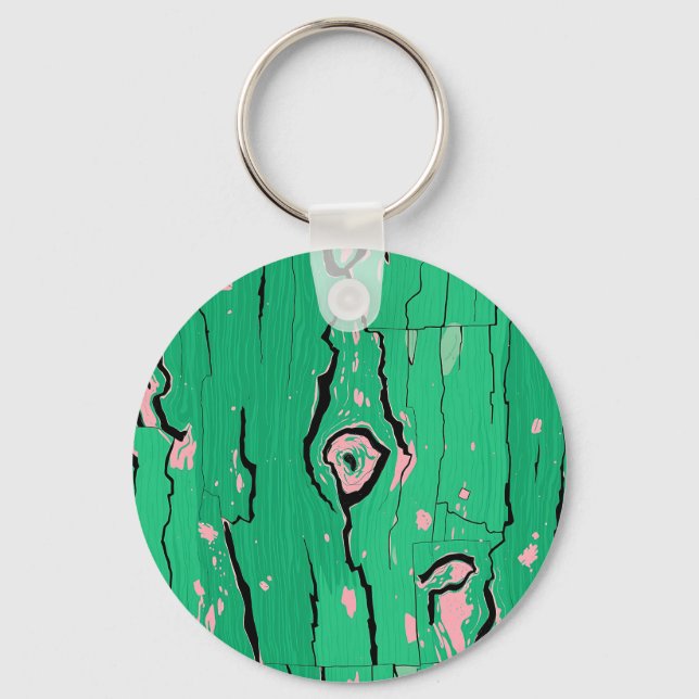 Chaveiro Madeira Neon Verde Arte Pop Abstrata Casca  (Frente)