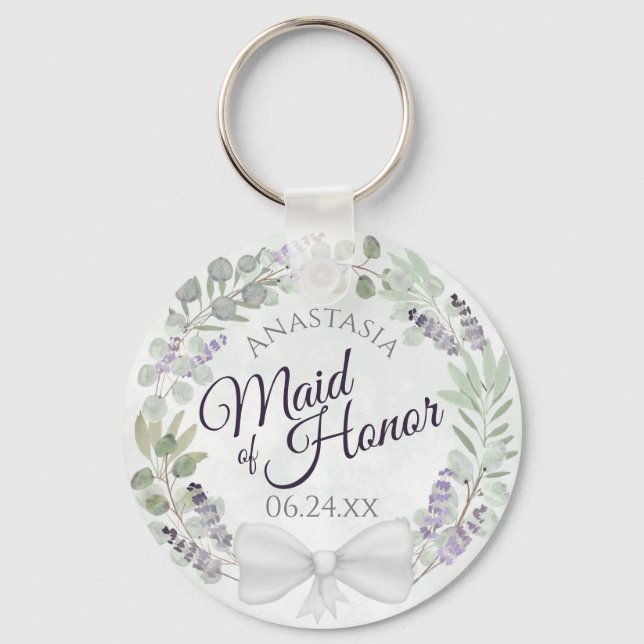 Chaveiro Madrinha de casamento Eucalyptus Lavanda Wreath Ca (Frente)