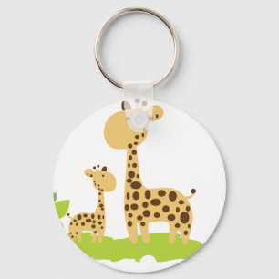 Chaveiro Mãe Adorável e Girafa Bebê Verde e Amarelo