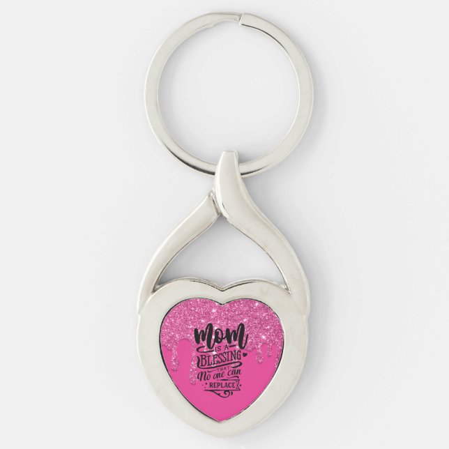 Chaveiro Mãe Bênção Citação Cor-de-Rosa Pingando Lente (Frente)