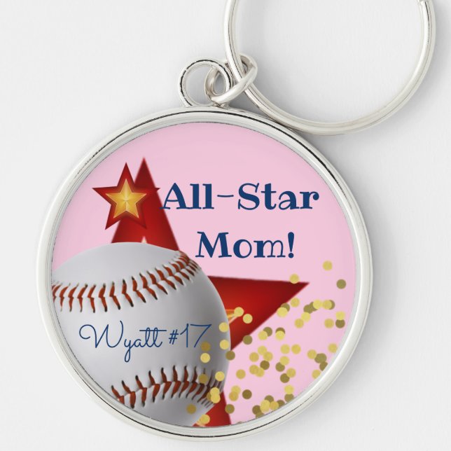Chaveiro Mãe de beisebol brilho rosa All-Star (Frente)