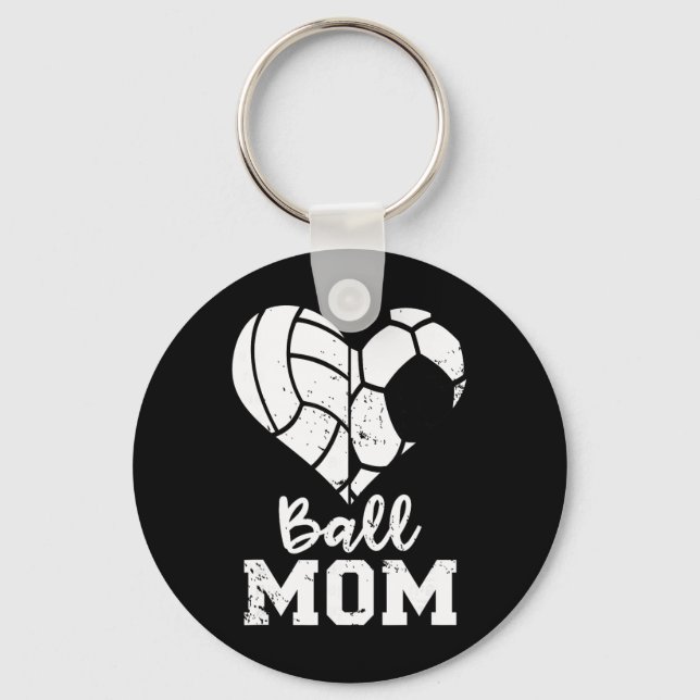 Chaveiro Mãe de Bola Coração Engraçado Futebol Vôlei Mãe  (Frente)