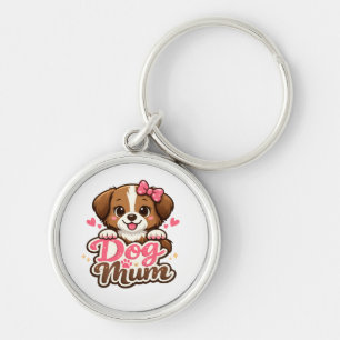 Chaveiro Mãe de Cachorro Fofa com Laço Rosa e Pegadas de Pa