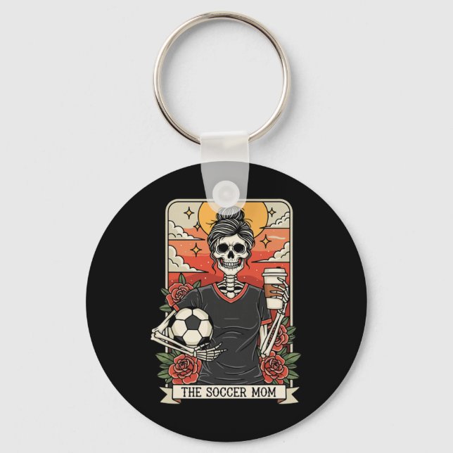 Chaveiro Mãe de Futebol do Dia das Bruxas Cartão de Tarot E (Frente)