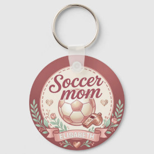 Chaveiro Mãe de Futebol Fofa Dourado Rosa Floral