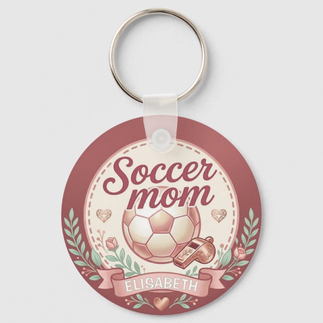 Chaveiro Mãe de Futebol Fofa Dourado Rosa Floral (Frente)