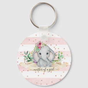Chaveiro Mãe de Garota - Elefante Bebê e Flores