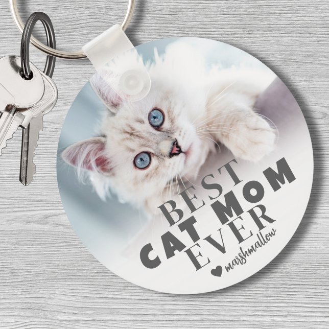Chaveiro Mãe de Gato Foto de Animal de Estimação Personaliz (Cat Mom Personalized Pet Photo Keychain)