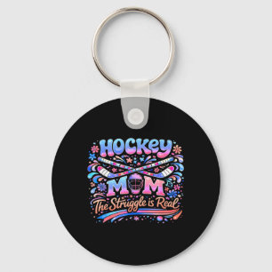 Chaveiro Mãe de Hockey Rosa Azul Retro 70s Groovy Vintage D