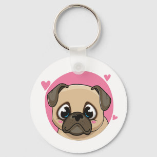 Chaveiro Mãe de Pug Fofa Pai de Cachorrinho de Desenho Anim