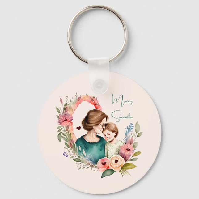 Chaveiro Mãe Floral Personalizada e Filho Filha (Frente)
