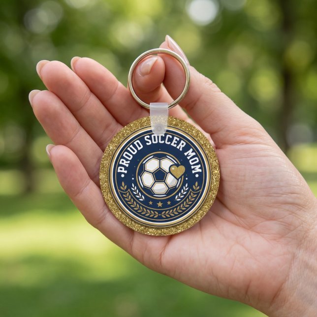 Chaveiro Mãe Orgulhosa de Futebol Glitter Falso Dourado (Criador carregado)