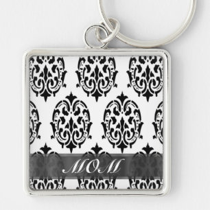 Chaveiro Mãe personalizada de damascos preto e branco