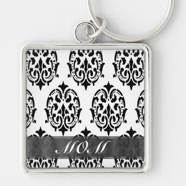 Chaveiro Mãe personalizada de damascos preto e branco (Frente)