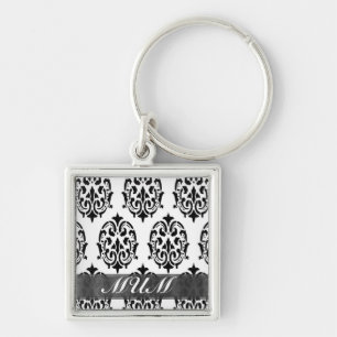 Chaveiro Mãe personalizada de damascos preto e branco